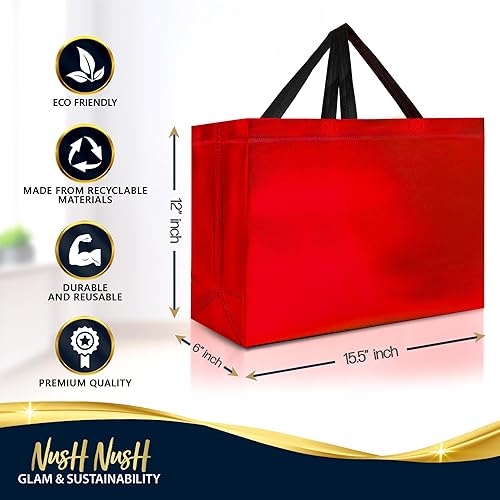 Miniatura 100 de Nush Nush Bolsas de regalo doradas extragrandes – Juego de 12 bolsas de regalo reutilizables extra grandes con asas – Bolsas de regalo XL perfectas