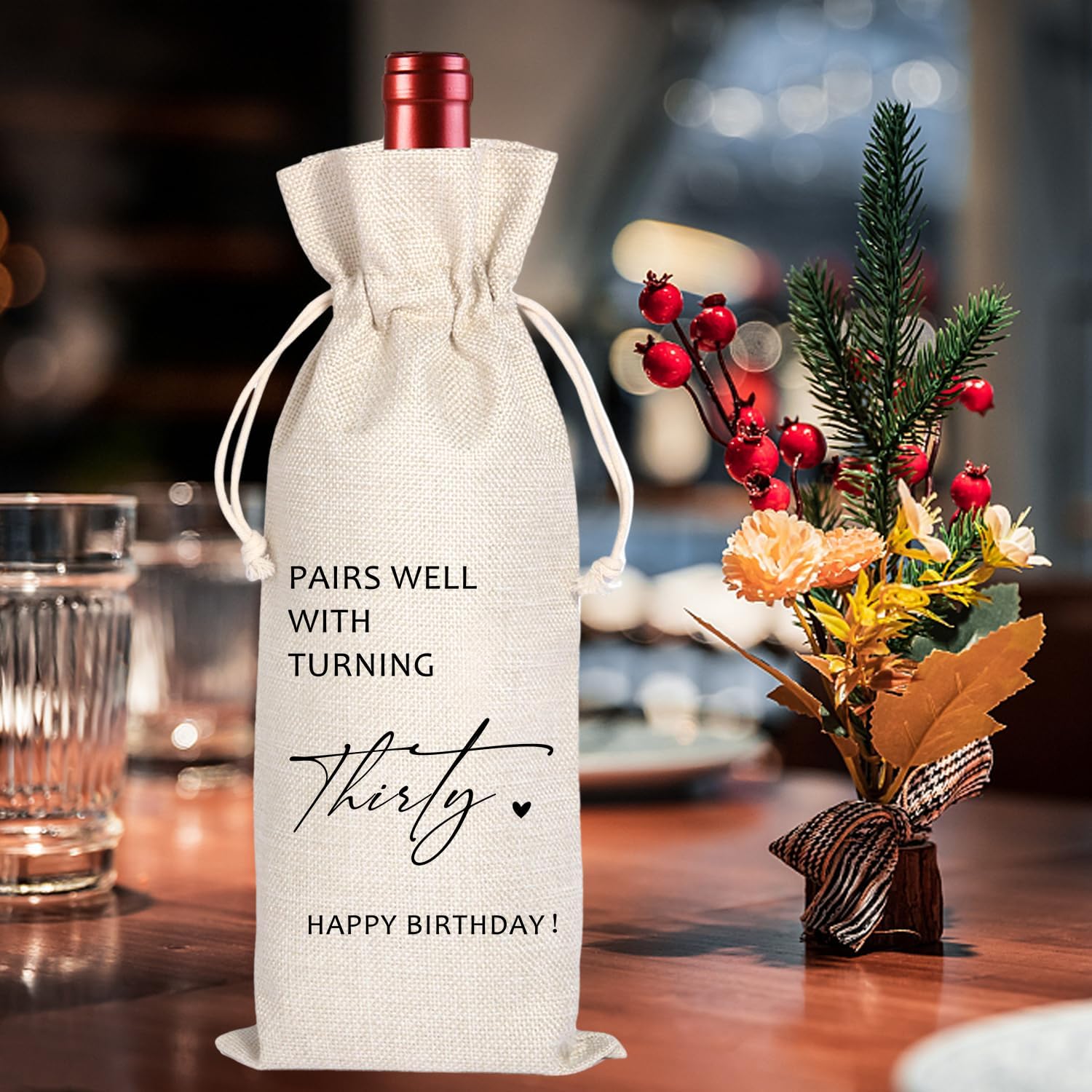 30th Birthday Wine Bag | 13.5 x 5.5 inches | Cotton | Love Theme | Birthday Occasion - Image 7