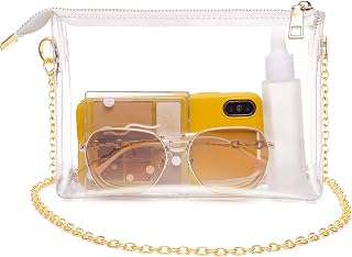 Clear Purse Bag Concert Stadium Approved Clear Stadium Bag for Women, Clear Crossbody Bag with Zipper Closure Removable Gold Chain Strap for Concert Festival Sport Event, Style B - Clear