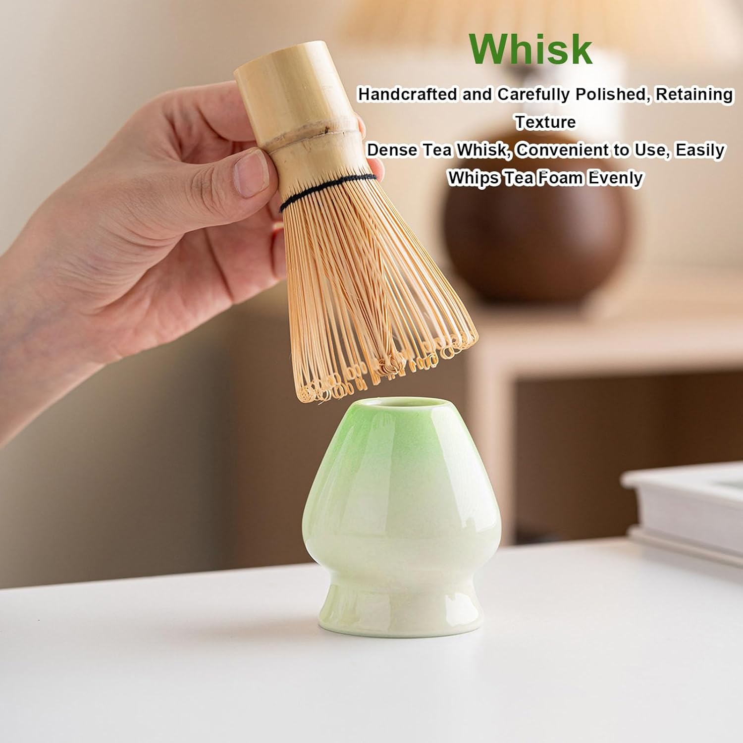 Yosoo Matcha Whisk Set, Elegant Ceramic Tea Ceremony Kit with Accessories for Traditional Japanese Tea Making, Smooth Pouring and Rich Texture, Raised Flower Design Bowl (Green)
