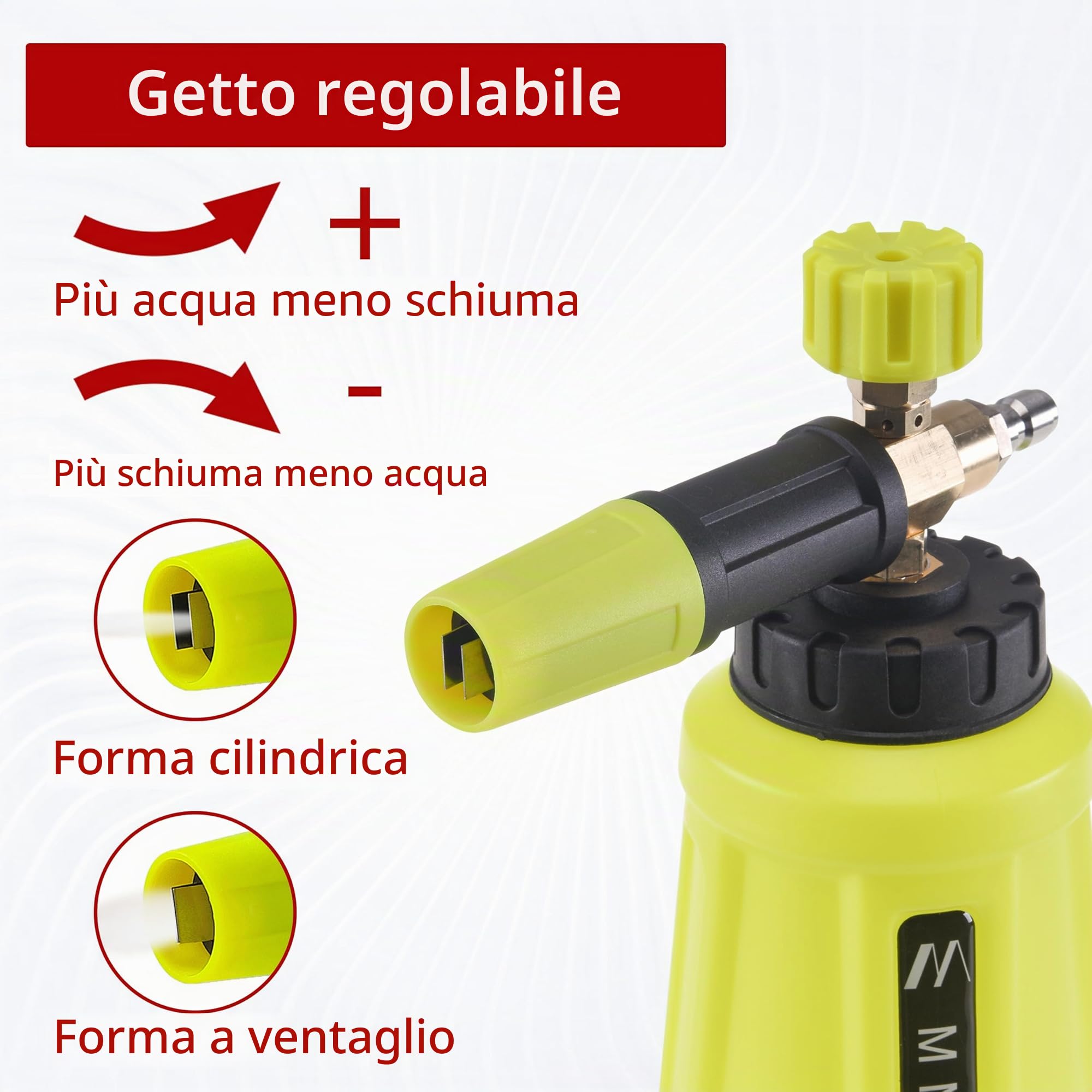 M MINGLE Pistola idropulitrice ad alta pressione, lancia schiuma da 4000 PSI Cannone Foam Blaster con connettore rapido da 1/4", kit di cannone in schiuma per lavaggio auto con 5 punte ugello