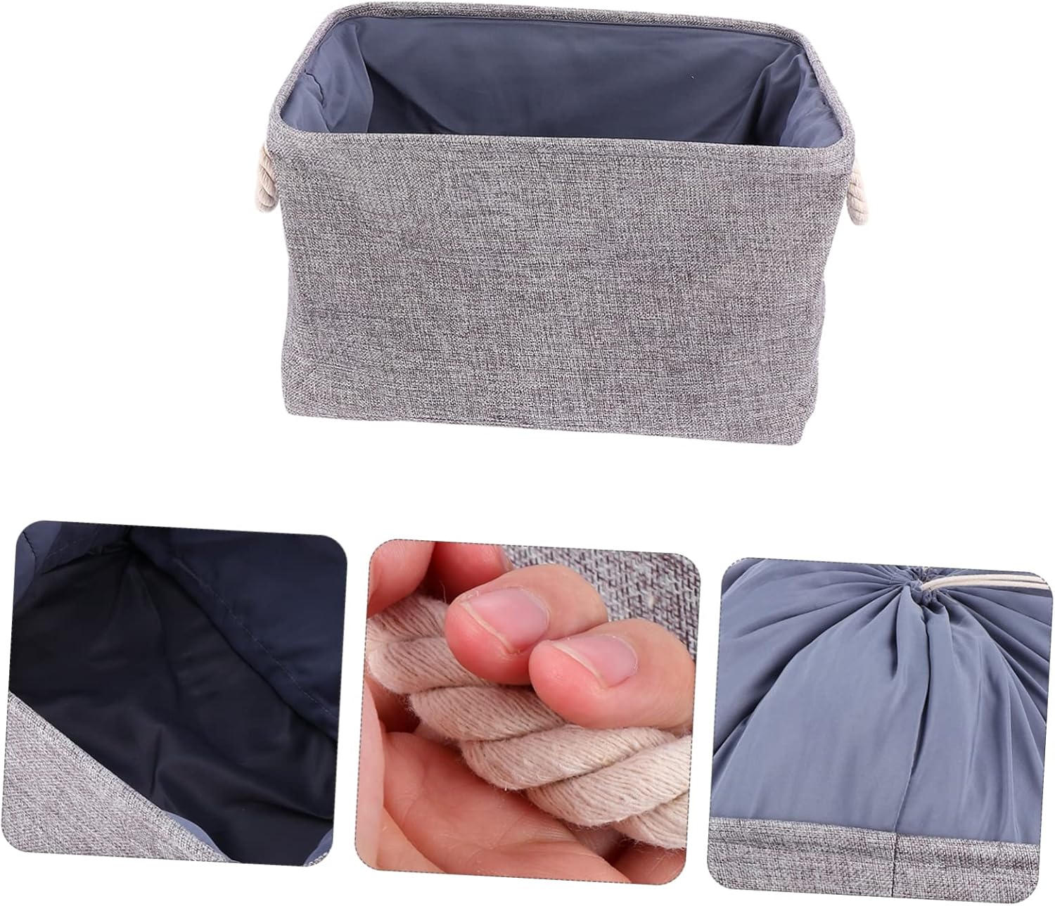 Sosoport Foldable Linen Storage Bin with Drawstring Closure Sundry Organizer Basket for Home Laundry and Storage Gray Cotton Container with Handles for Easy Carrying and Dust Protection