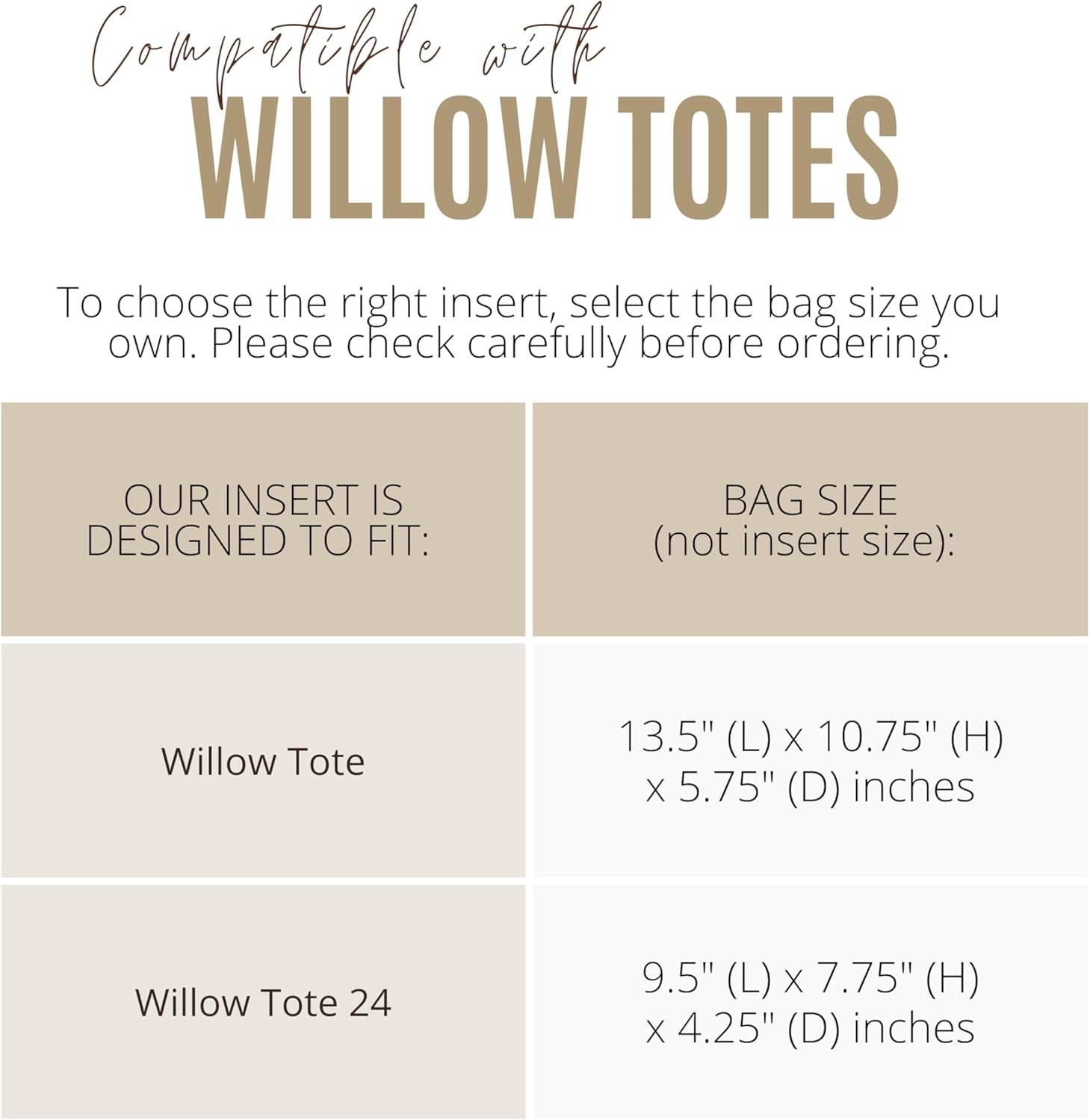 Divitize Luxe Silk Purse Organizer compatible with Coach Willow Tote Bag Organizer — Handmade Perfect Fit, 1:1 Tailored Shape, +24 Colors, Premium Quality (Taupe, for Willow Tote)