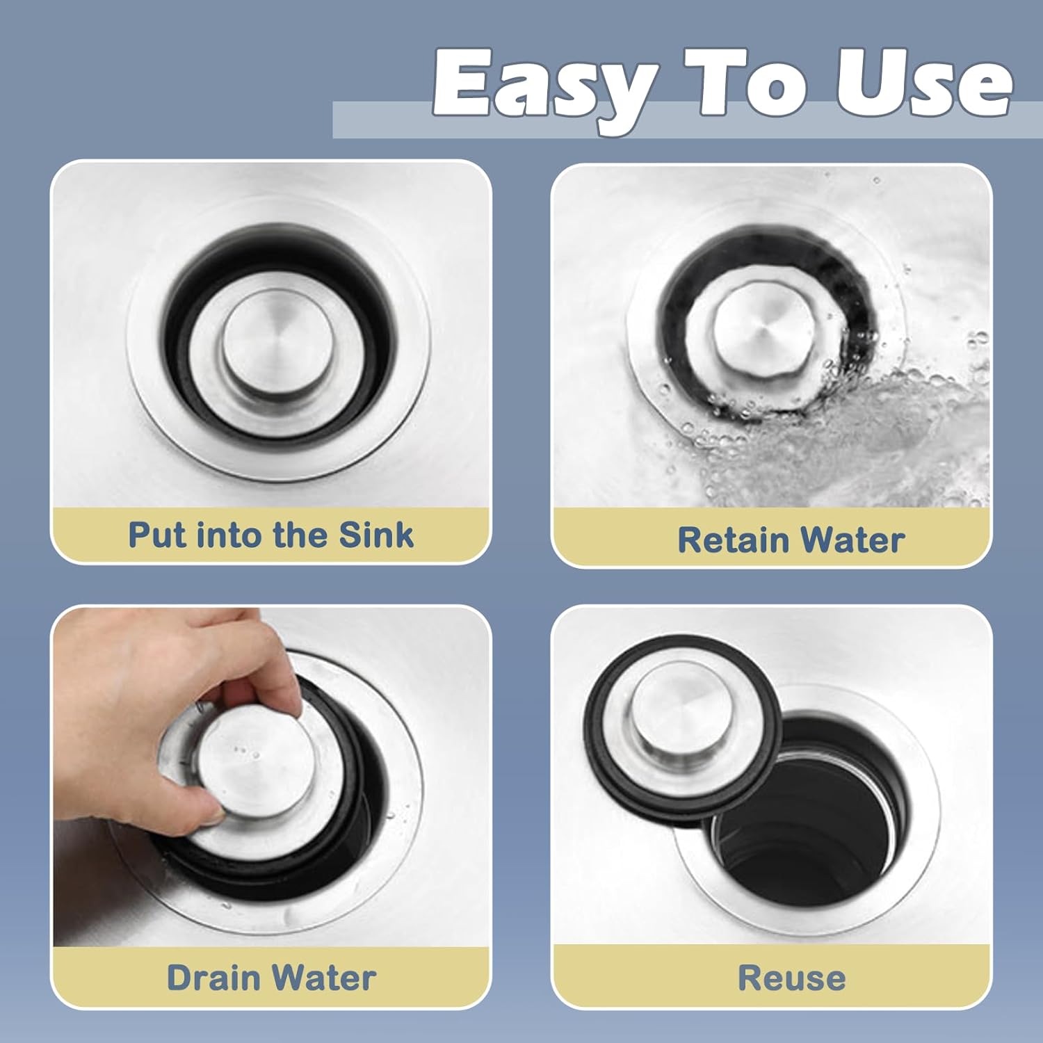 2 Pack 3 3/8 inch (86 mm) Stainless Steel Sink Stopper, Kitchen Garbage Disposal Plug with Wide Rim, Fits Standard 3.5 Inch Drains, Durable and Rustproof -Silver