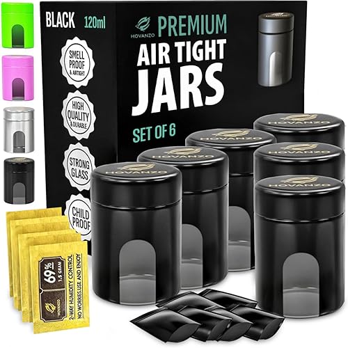 Miniatura 11 de Tarros de almacenamiento de vidrio herméticos de alta calidad de 180/4.1 fl oz con 69% de control de humedad, 4 paquetes – Tarros herméticos UV con