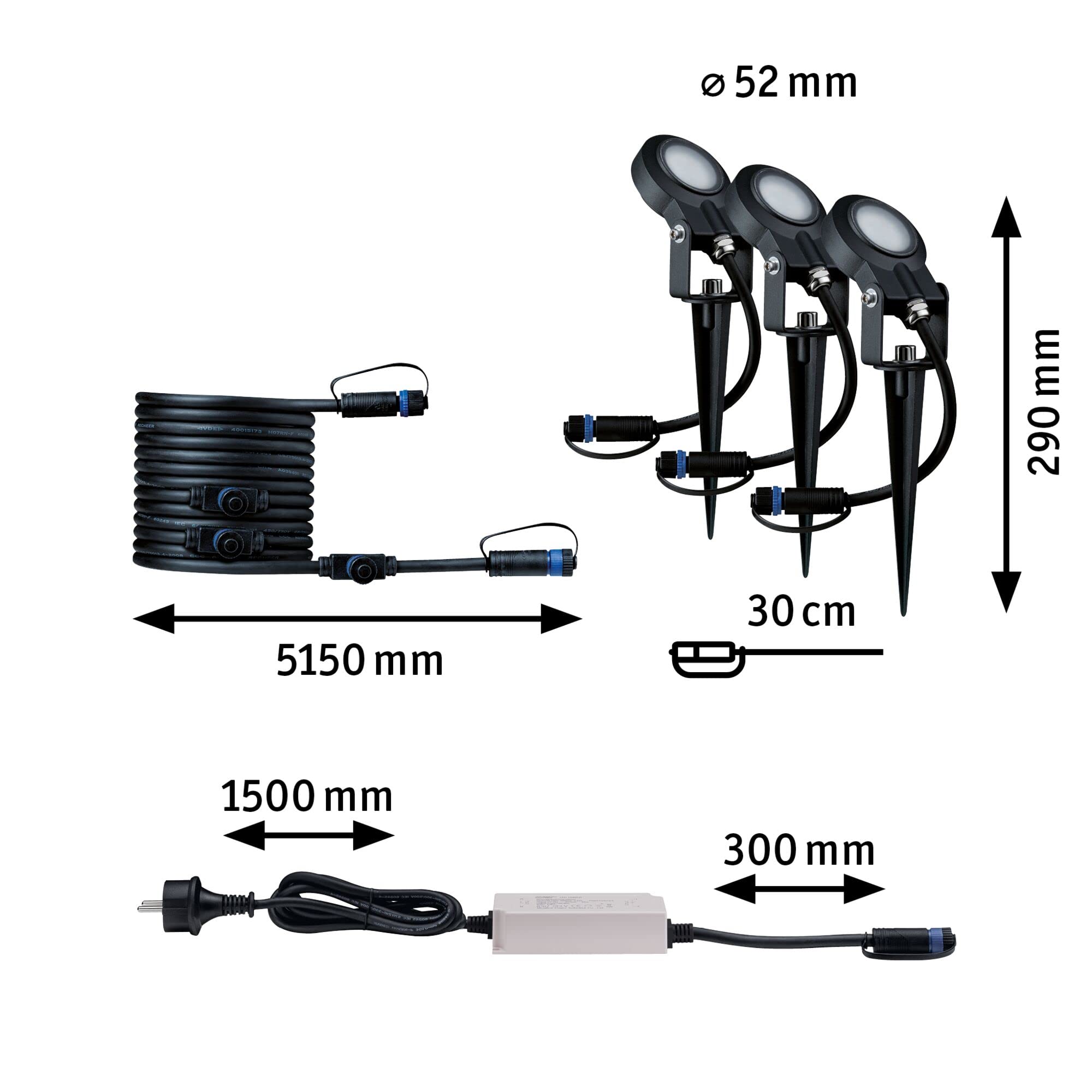 Paulmann 93696 Plug & Shine Erdspieß Sting A++ - Gartenspots Basisset mit 3000 K Warmweiß - Außenbeleuchtung IP67 Wasserdicht 3x6 Watt dimmbar