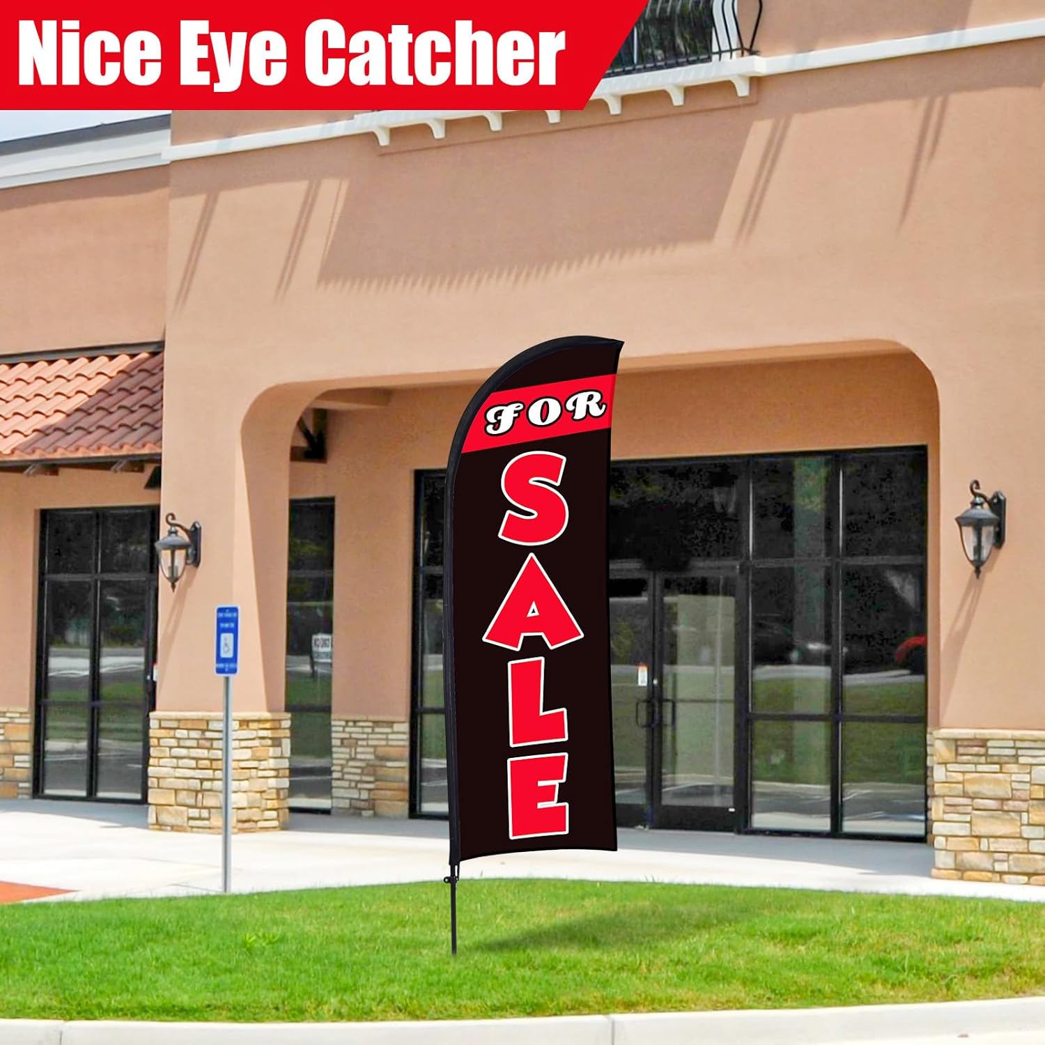 Buryeah 7 x 5.4ft Sale Feather Flag Large Sale Sign Flag with Pole Kit Huge Banner Sign with Rope for Retail Store Outside Garden Business Advertising (Black) - Image 6