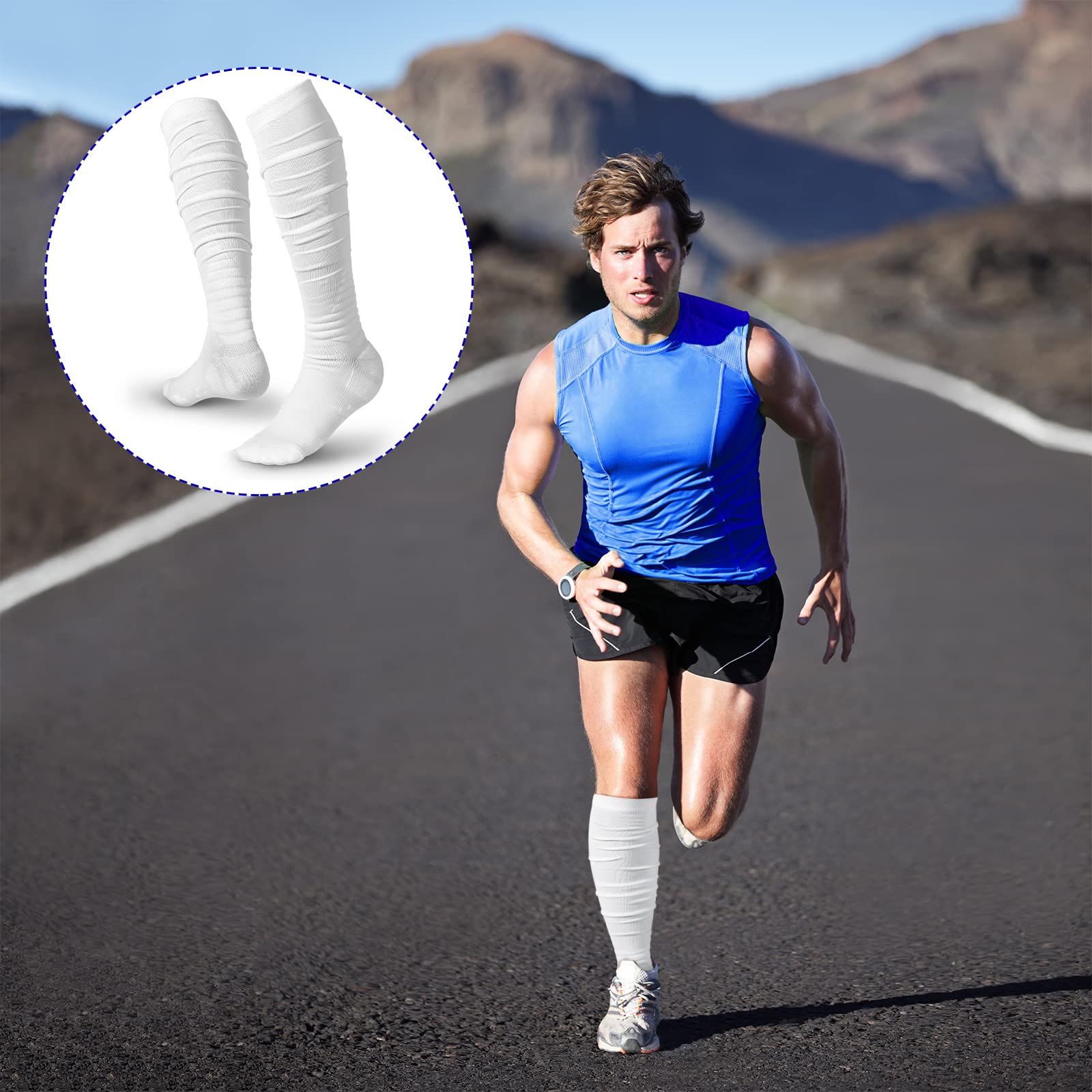 Chuarry Scrunch - Calcetines de fútbol antideslizantes para hombre, calcetines de fútbol extralargos, calcetines de fútbol por encima de la rodilla, atléticos (blanco, 4 pares), Blanco, talla única