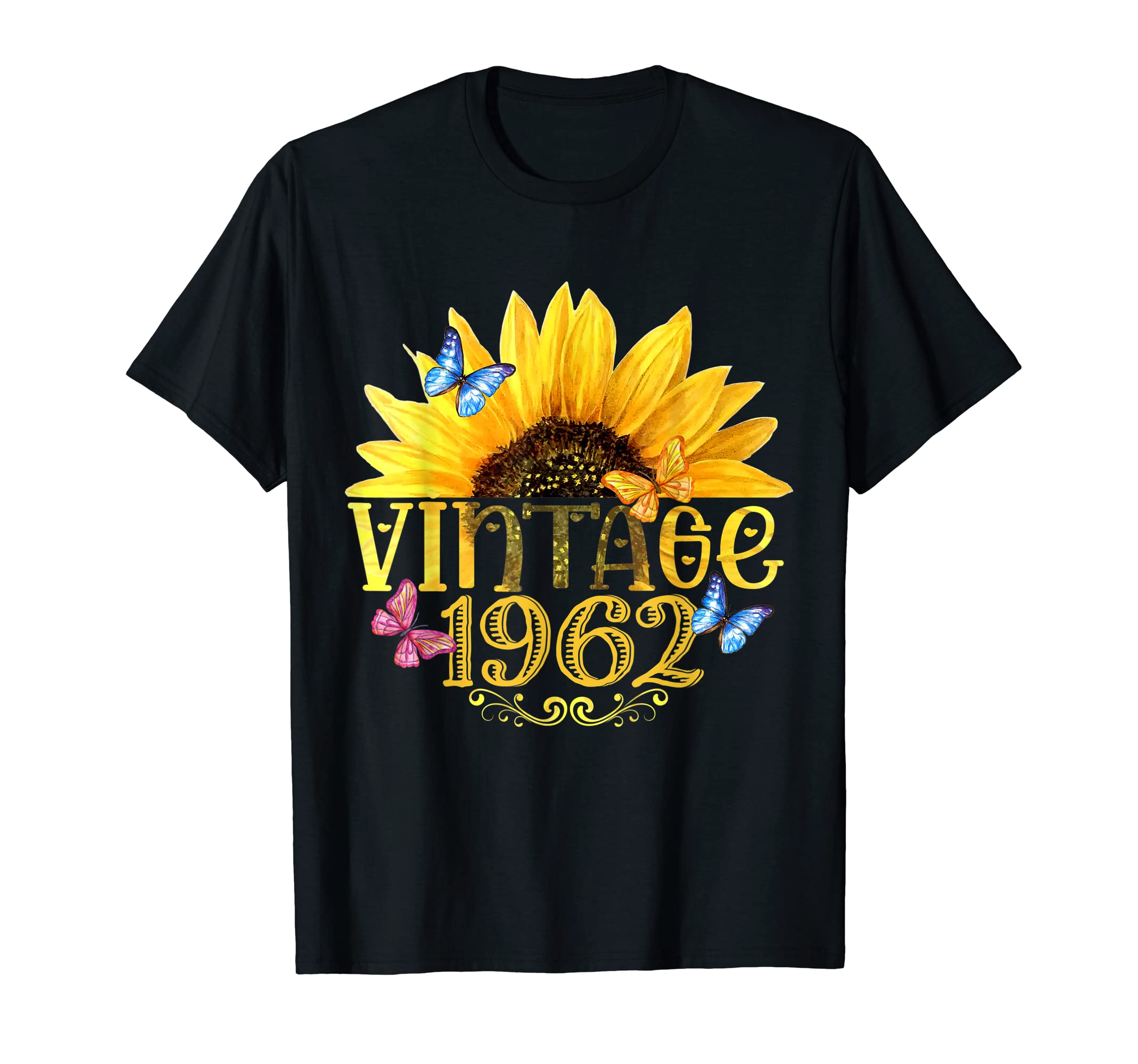 Awesome Since 1962 Sunflower Vintage 62nd BirthdayVintage 1962 Sunflower Floral Butterfly Funny 62nd Birthday T-ShirtOEKO-TEX STANDARD 100