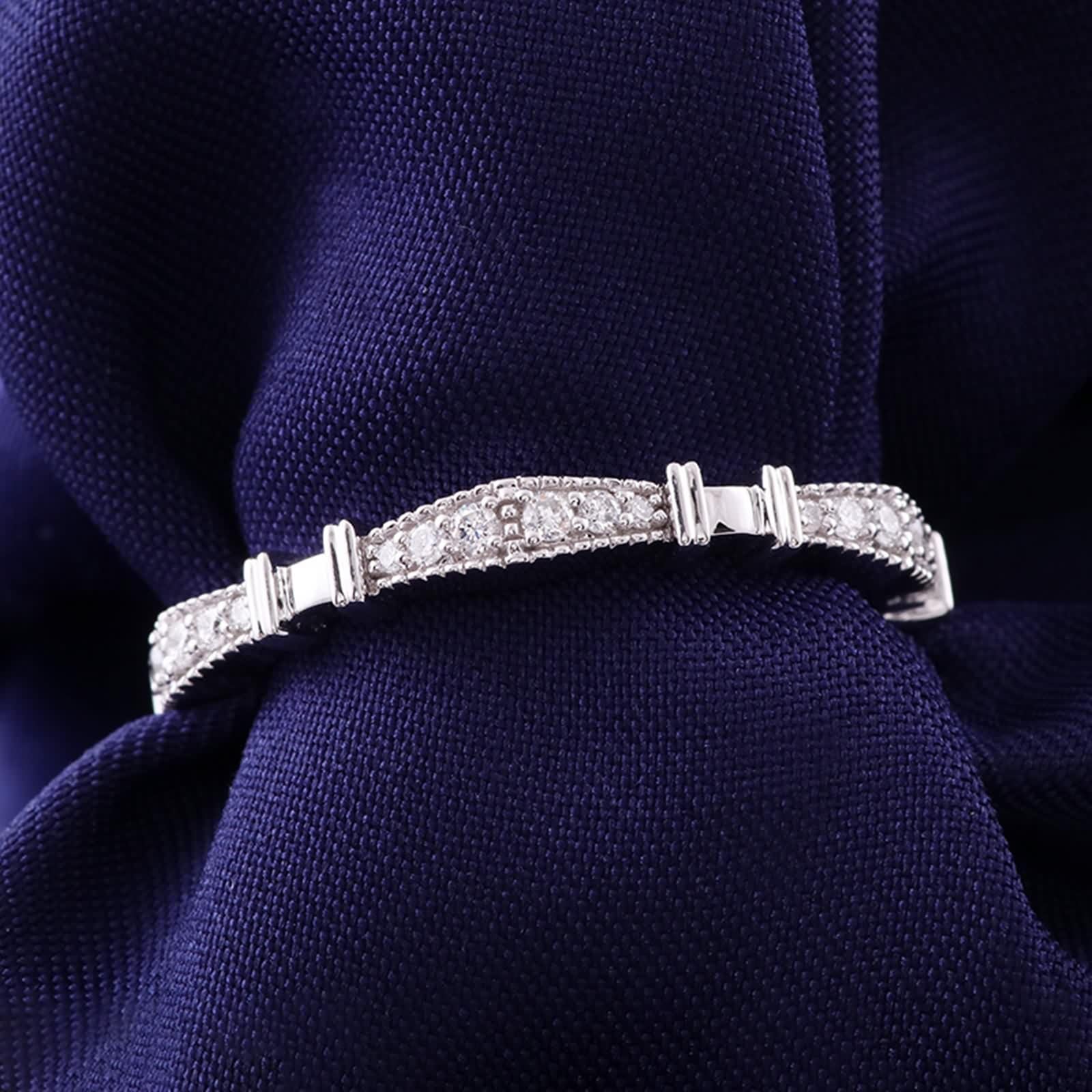 Moissanite Anillo de boda, anillo de promise para mujer, apilable, fino, oro blanco de 9/14/18 K