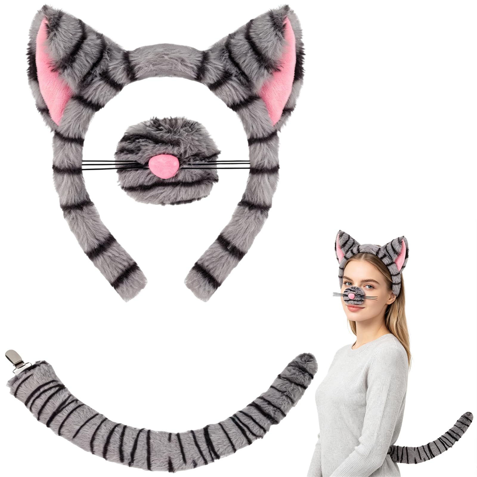 Moxychrony 3 Pcs Cat Costume Adult, Cat Ears and Tail Cat Costume