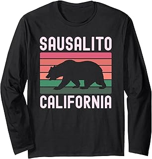 Sausalito California Retro Sunset Bear Travel Marin Bay Area Long Sleeve T-Shirt