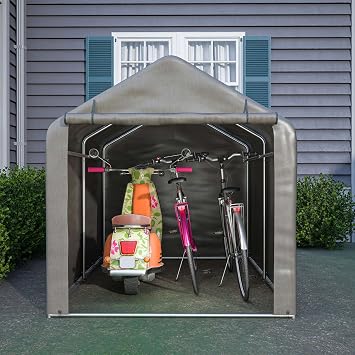 BIRCHTREE 2.2M*1.6M Garden Waterproof Anti-UV Bike Storage Tent Bicycle Motorcycle Shed Shelter Outdoor Backyard Steel Frame PE Cover Zipper Door Large Grey