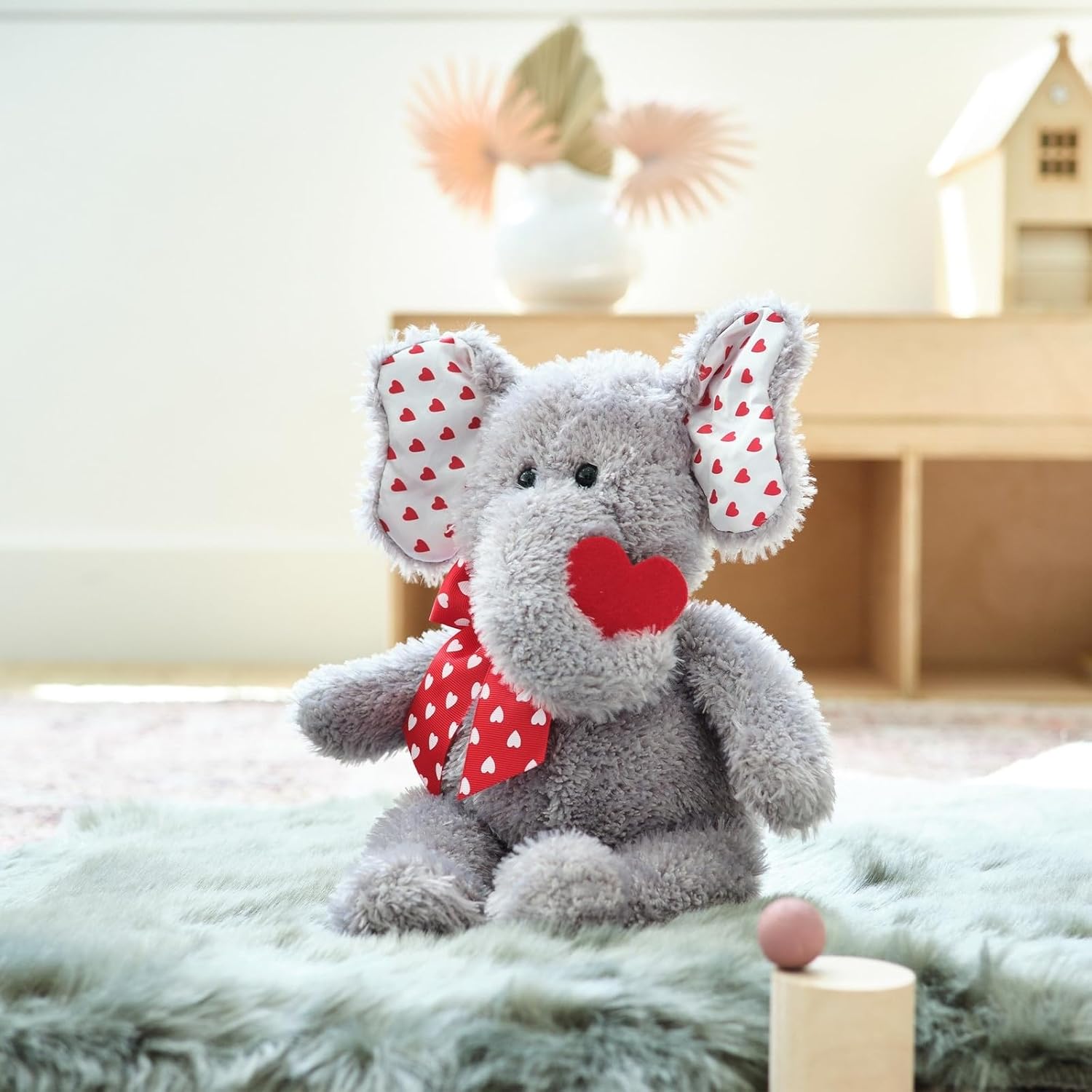 Bearington Hugh Loves You Elephant Stuffed Animal - 13" Cuddly Valentines Stuffed Animal with Soft Grey Fur and Heart Details - Adorable Elephant Valentines Day Gift for Kids, Babies, and Loved Ones
