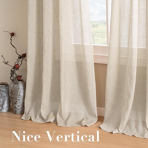 Miniatura 7 de H.VERSAILTEX - Cortinas de lino natural con ojales de níquel, semitraslúcidas, 2 paneles para más privacidad, material suave y prémium para