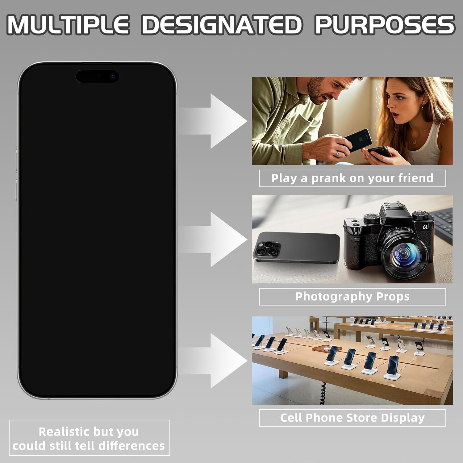 Fake Phone Dummy PropPhone, BlackScreen Decoy PhonePear PhoneNon-Working Phone17Air 17Pro Max, DisplayPhone Look Like Real Phonepro max 17 Silver (17Pro,White,Black Screen) Prop Mobile Phone