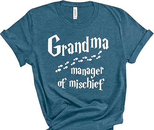 Grandma Manager of Mischief Shirt | Funny Grandma Graphic Tee Sweatshirt Hoodie for Women | Magical Top | Cute Humor Tee for Mothers and Grandmothers