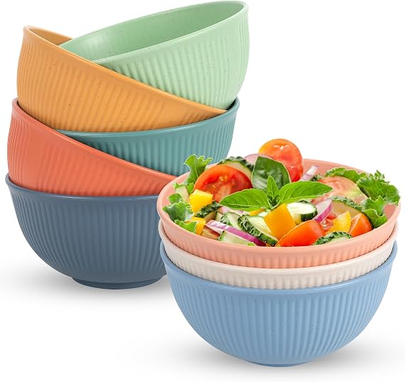 Unbreakable Cereal Bowls Set of 8, 655ML Plastic Cereal Bowls, Dishwasher & Microwave Safe, Lightweight Reusable Bowl for Rice Noodle Soup Snack Salad Fruit