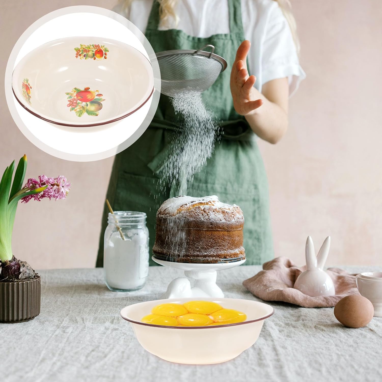 Alipis Vintage Enameled Mixing Bowl 28cm Diameter Retro Kitchen Dough Making Container Food Storage Basin Sturdy Enamelware Washing Basin for Home Use