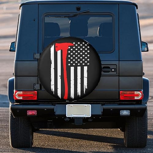 Miniatura 6 de Cubierta de neumático de repuesto con bandera de bomberos con bandera estadounidense, cubierta de neumático de rueda a prueba de Waerproof protege