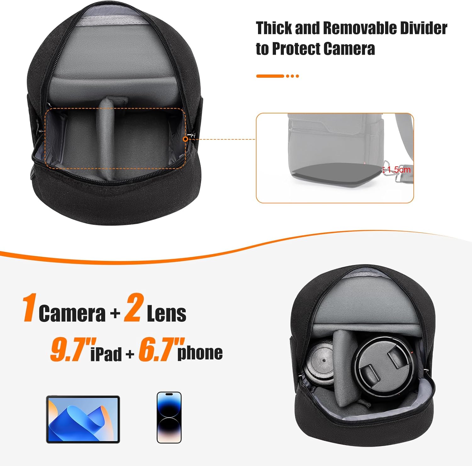 Cwatcun Camera Sling Bag Crossbody Small Camera Case, Lightweight DSLR/SLR/Mirrorless Photography Bag with Tripod Holder and Rain Cover for Canon, Nikon, Sony, Fuji Cameras, Lens Accessories - Image 3