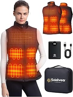 Soleilwear Womens Heated Vest with 12000mAh Battery, Lightweight Rechargeable Vest with 9 Heating Zones for Outdoor Sports