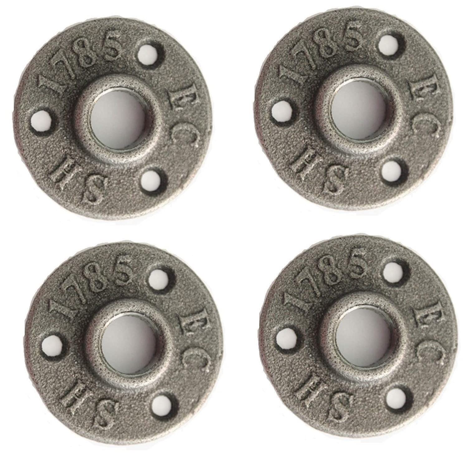 4Pack 3/4 Inch Floor Flange Cast Iron Pipe Floor Threaded Pipe Fitting Industrial Steampunk Vintage Retro Decor Furniture DIY Wall Industrial