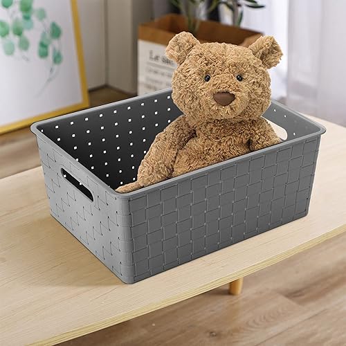 Miniatura 5 de Bekith Paquete de 9 cestas de almacenamiento de plástico tejido, organizadores de almacenamiento de despensa para juguetes, accesorios, dormitorio,