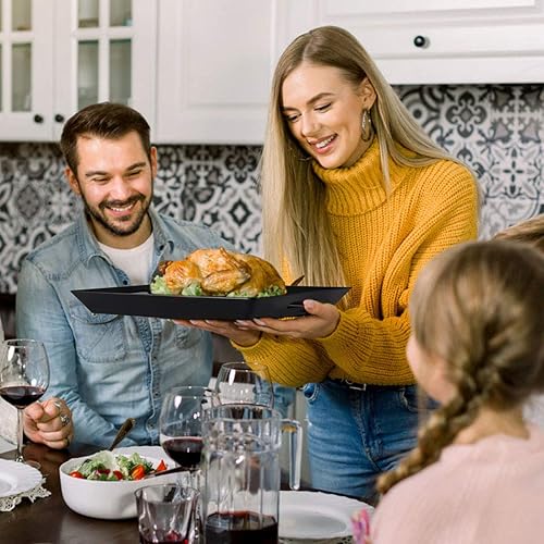 Miniatura 4 de i BKGOO Bandeja grande negra, bandeja de melamina con asas, juego de 2 bandejas rectangulares para organizador de alimentos, desayuno, almuerzo,