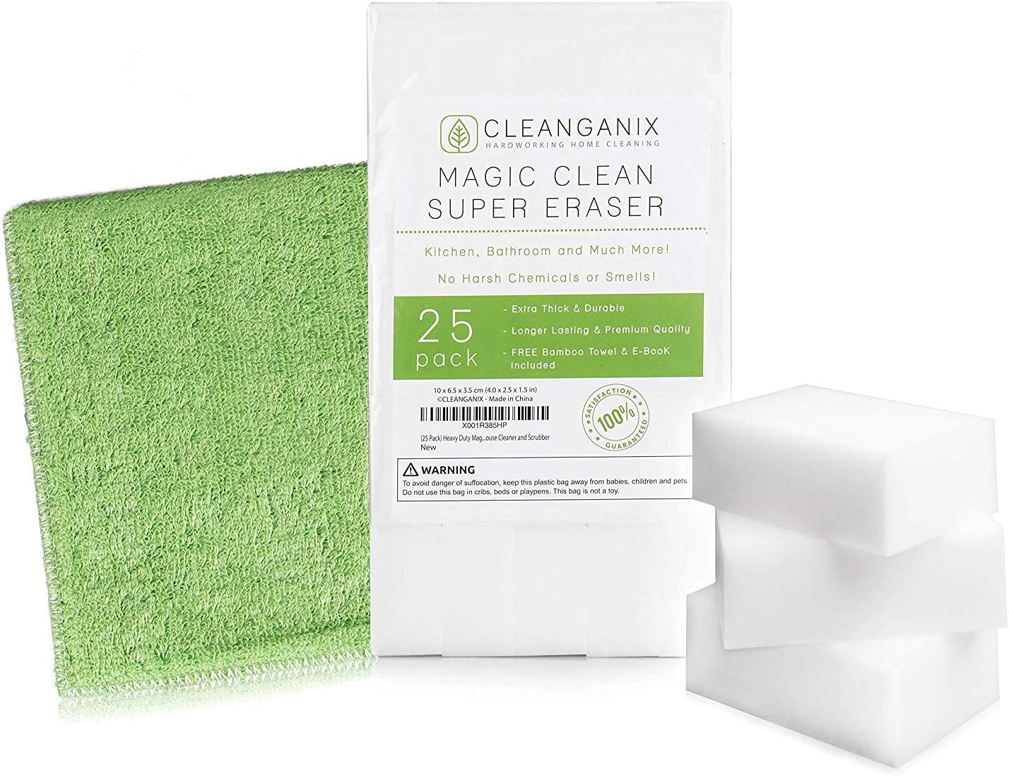 (25 Pack) Magic Clean Super Erasers - Extra Large, Thick, and Longer Lasting Melamine Cleaning Sponge Eraser in Bulk - Multi Surface Magical Foam Scrubber Pads - Baseboard, Bathroom, Oven Tool