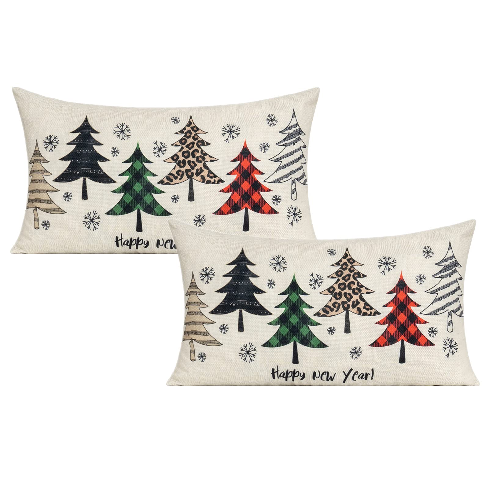 VAKADO 12x20 Christmas Lumbar Throw Pillow Covers Set of 2 Outdoor Winter Snowflake Decorative Cushion Cases Tree Holiday Home Decor for Couch Porch Farmhouse Red Green