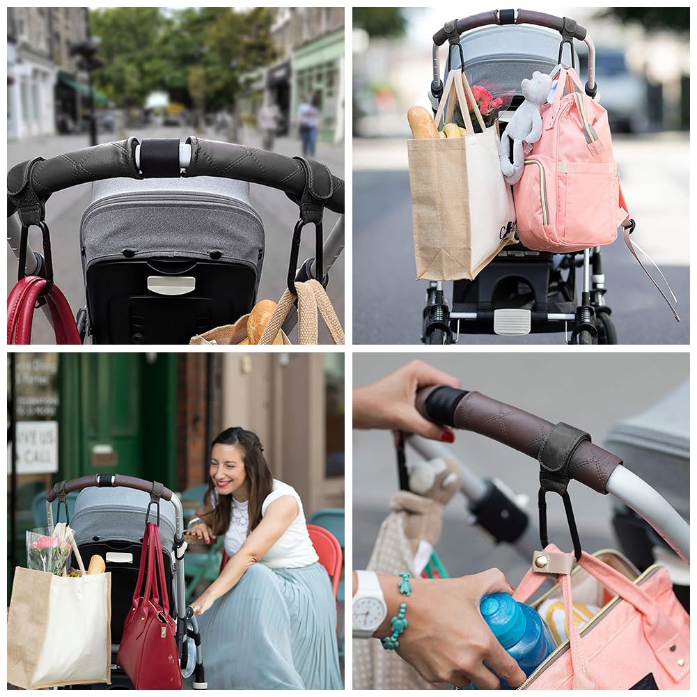 Ganci per Passeggino,Ganci Passeggino Universali,Ganci per Passeggino Porta Borse,Gancio per passeggino in Pelle,Gancio per Passeggino Portatile,Ganci Borsa Passeggino 2 Pezzi Nero Tokaneit