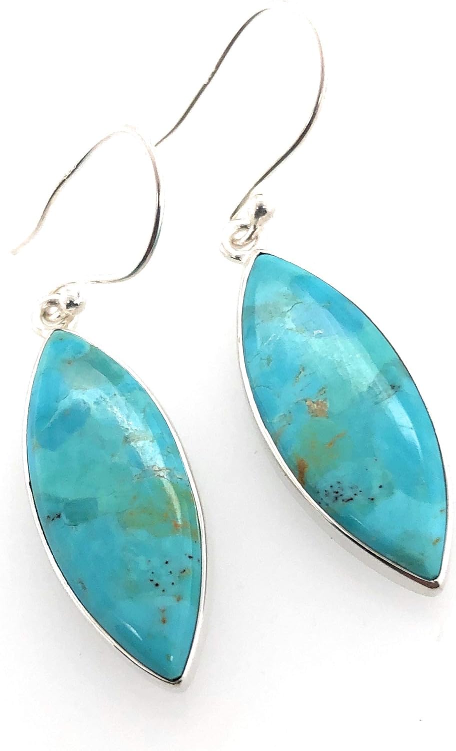 Natural Blue Turquoise 925 Solid Sterling Silve Earrings 40mm