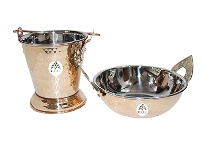 MUKE Copper Bucket Balti& kadhai Serving Indian Dishes Home Restaurant Hotel (300Ml Copper)