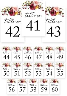 Andaz Press Fall Burgundy Marsala Wedding Party Collection, Table Numbers 41-60 on Perforated Paper, Single-Sided, 4X 6-inch, Marsala Floral Graphic Design, 1 Set
