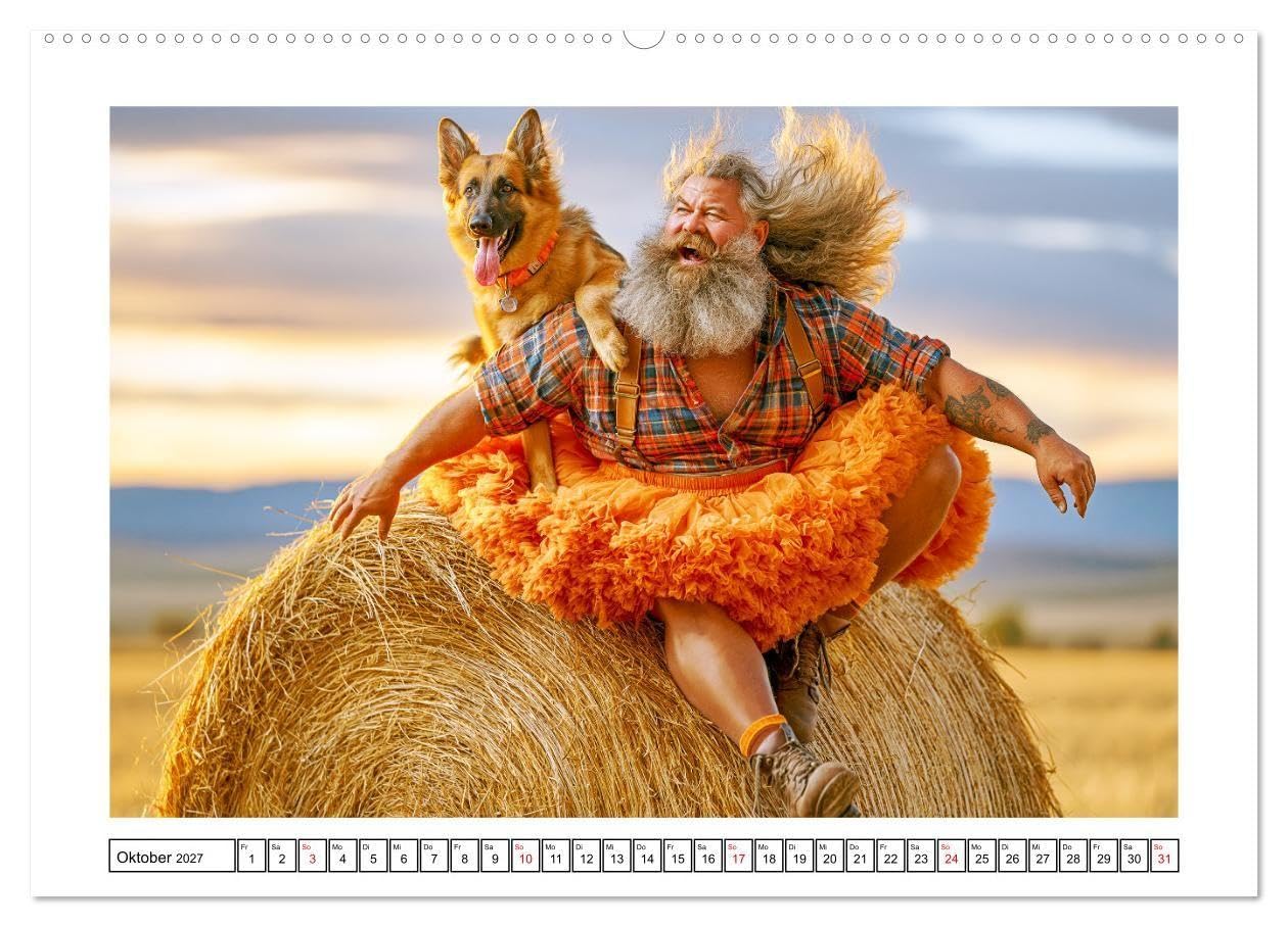 Schwere Jungs mit Hund. Pfundskerle, Humor und gute Laune (hochwertiger Premium Wandkalender 2027 DIN A2 quer), Kunstdruck in Hochglanz: Humorvolle ... Männern und ihren Hunden (CALVENDO Spass)