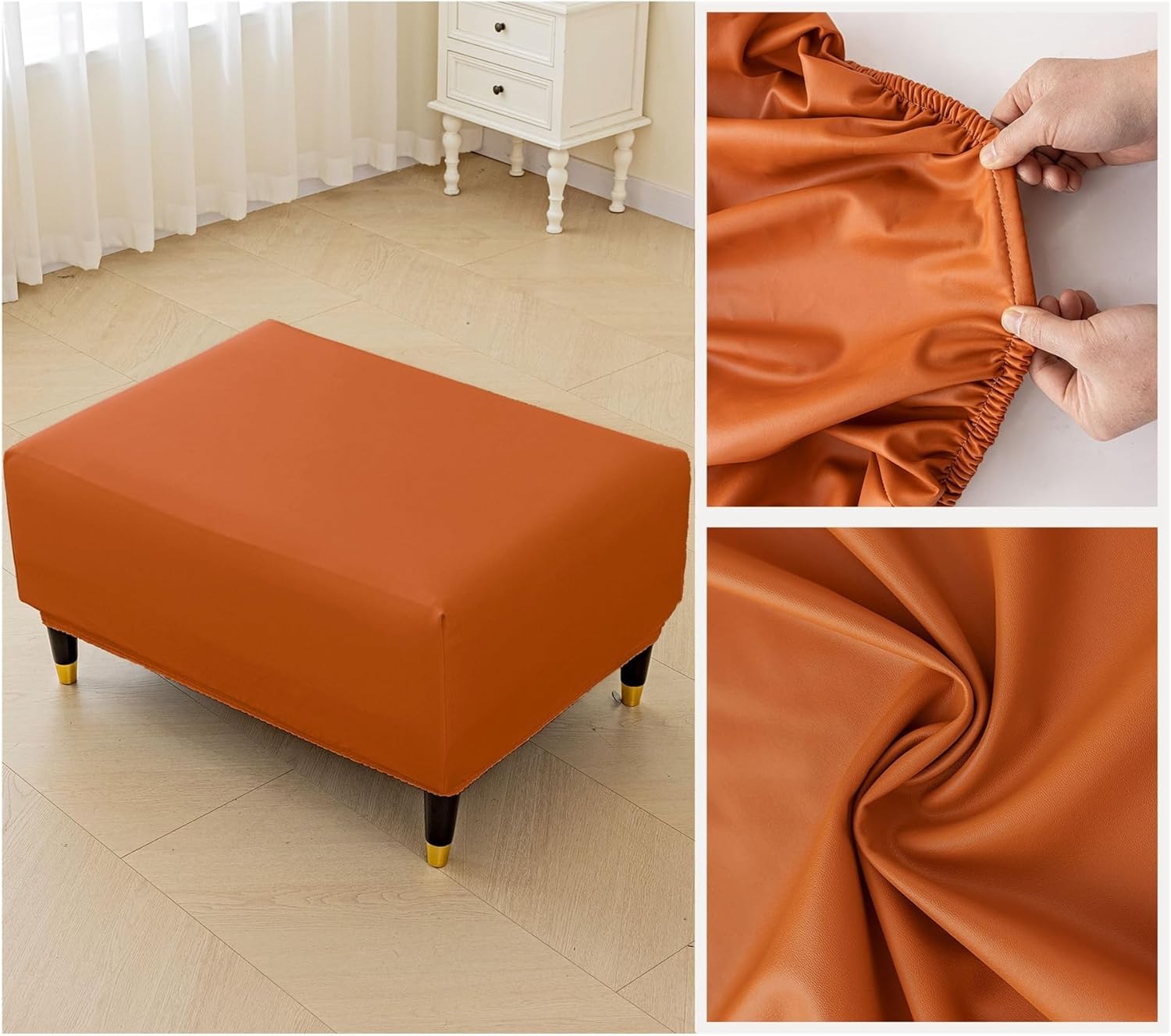 LUXRUB Waterproof PU Leather Ottoman Cover Rectangle