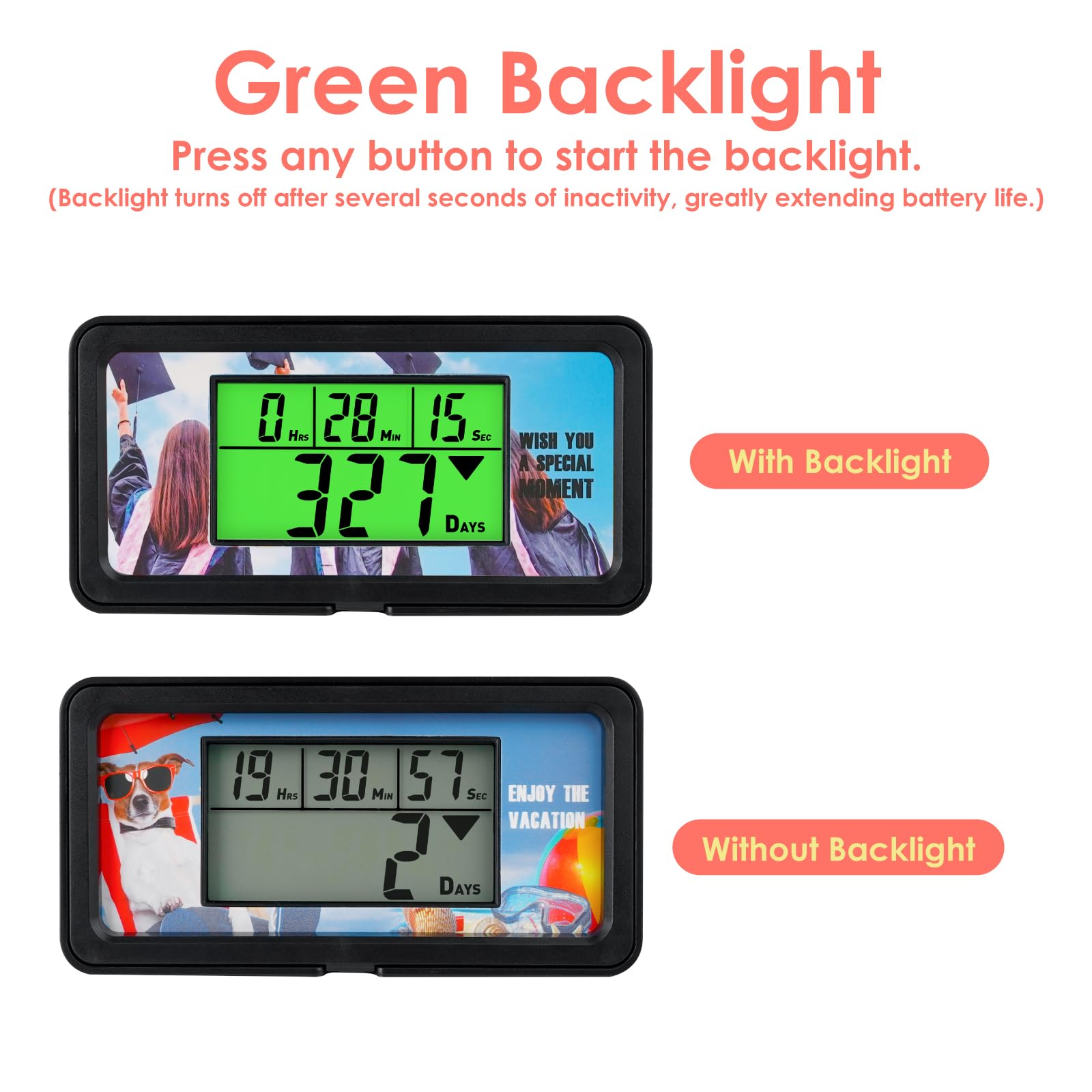 NInE-ROnG Backlight Digital 9,999 Days Countdown Timer Big LCD Display Count Down for Retirement Vacation Graduation Christmas Weddings Birthdays Children's day Halloween and Other Scenes (GR) - Image 4