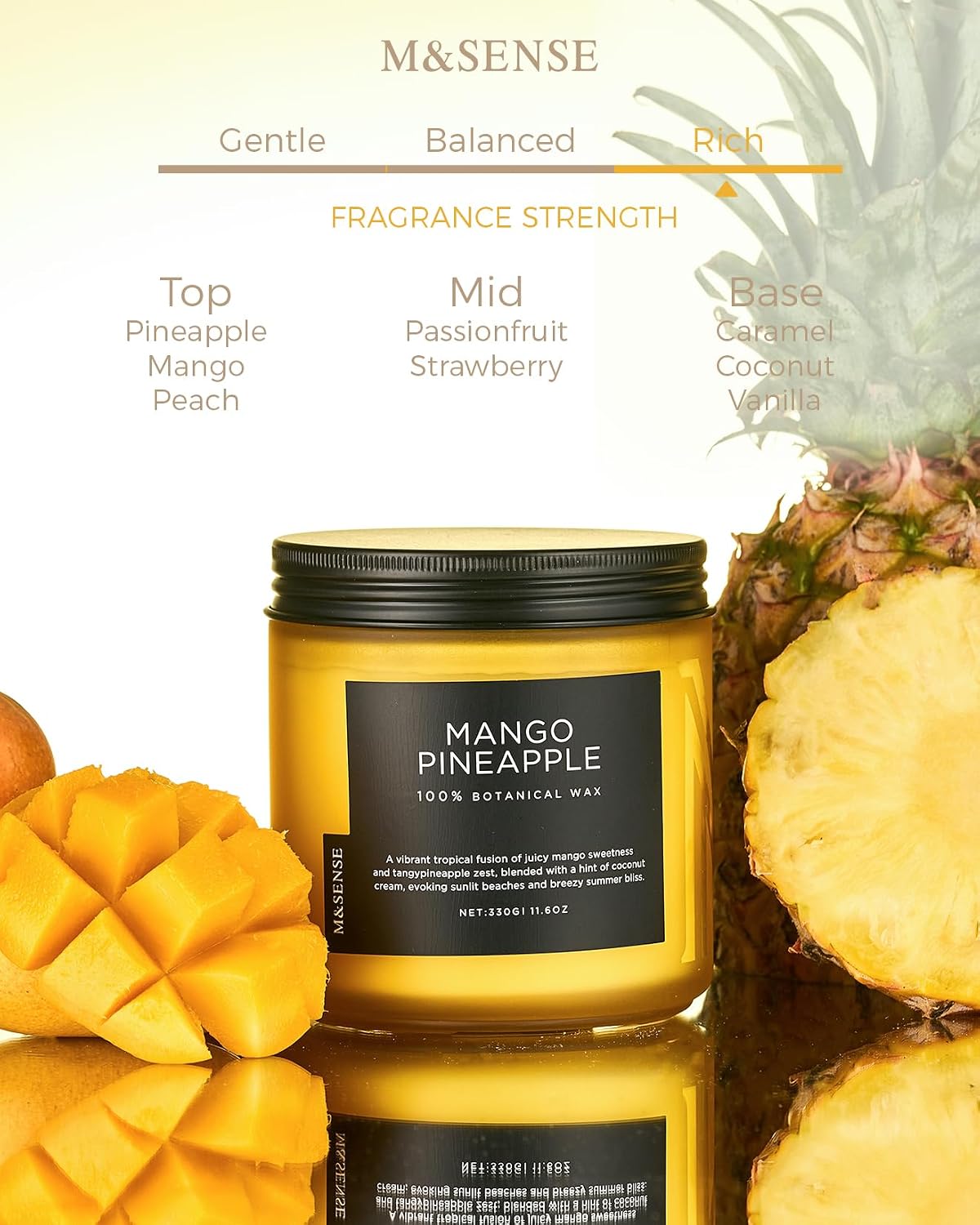 M&SENSE Mango Pineapple Scented Candles for Home - 11.6oz Natural Soy Wax image 2