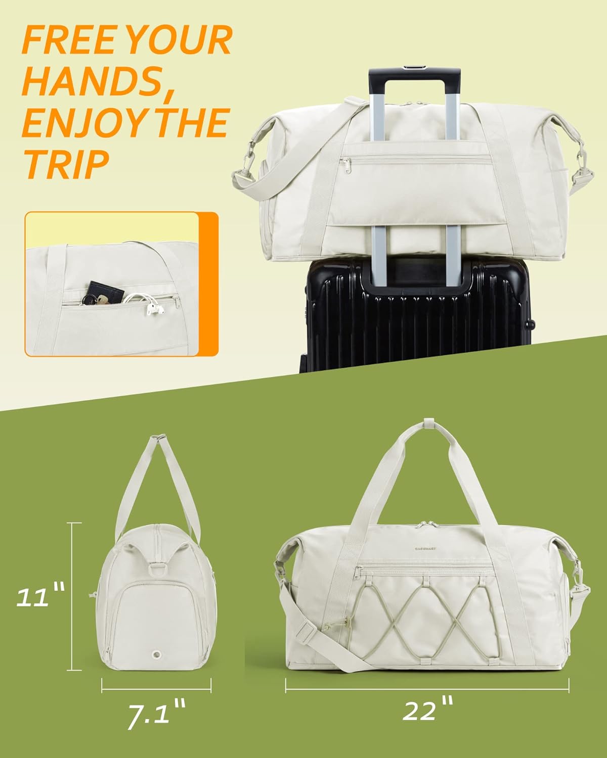  | Gym Bag for Women, BAGSMART Sports Travel Duffel Bag With Shoe Compartment & Wet Pocket, Carry On Weekender Duffel Bag, Water Resistant Sports Gym Tote Bags Swimming Yoga Workout, White… | Sports Duffels
