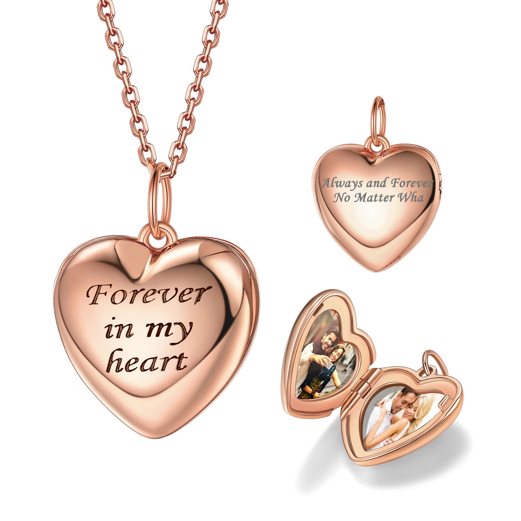 Bestyle Argento 925 Collana Foto Personalizzata a Cuore Portafoto Argento Ciondolo 40/45/55+ 5 cm Regolabile Locket in Rilievo