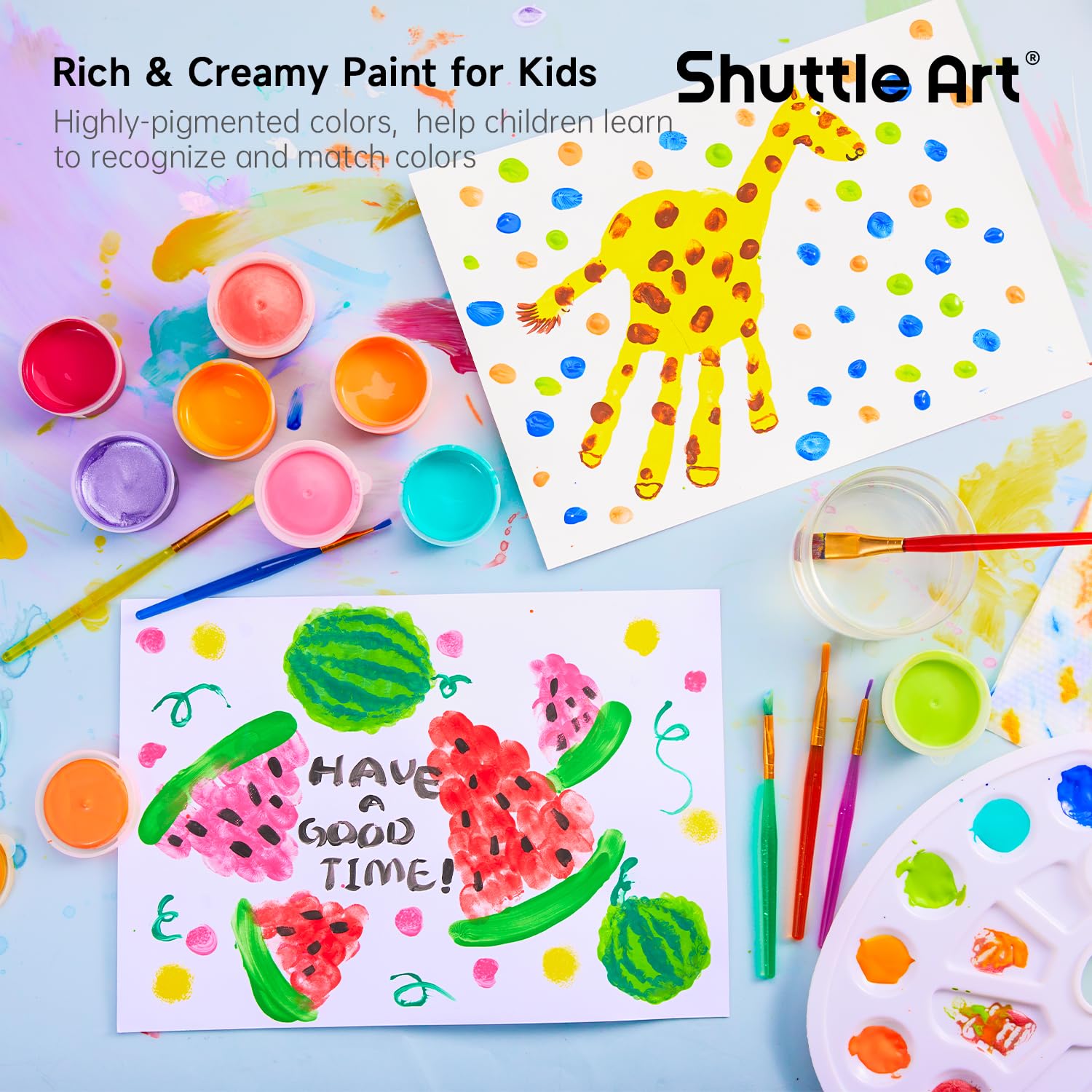 Shuttle Art Peinture au Doigt Enfant Lavable, 44PCS Kit Peinture Enfant 36 Couleurs(30ml) Peinture à Doigt pour Enfants Bas Âge, Pinceaux, Bloc, Palette, Peinture Bébé Non Toxique pour Jouets Dessin