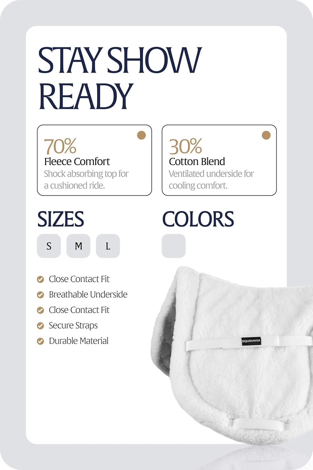 Equinavia Eidsvoll Close Contact English Saddle Pad | Horse Saddle Pad with Shock Absorbing Fleece Top | Hook & Loop Billet Straps, Secure Fit | Breathable for All Riding Styles