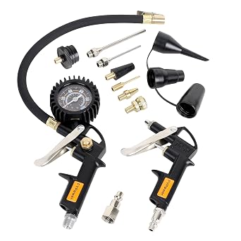 10 Pieces Heavy Duty Air Compressor Accessory Kit, 100PSI Tire Inflator with Gauge, Air Blow Gun and Air Nozzles, 1/4" NPT Air Tool Kit