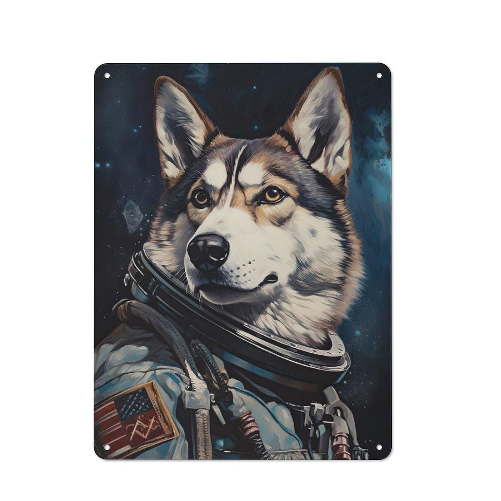 Nostalgic Husky Dog The Astronaut Metal Wall Sign 40x30cm, Classic Pub Decor for Bar, Kitchen, Garage Or Games Room
