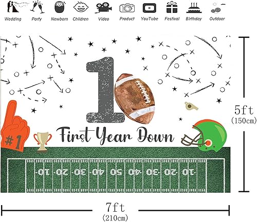 Miniatura 5 de MAYSSKQ Fondo de fútbol para el primer cumpleaños con texto en inglés "It's Game Time", fondo fotográfico para el primer año, decoración de fiesta