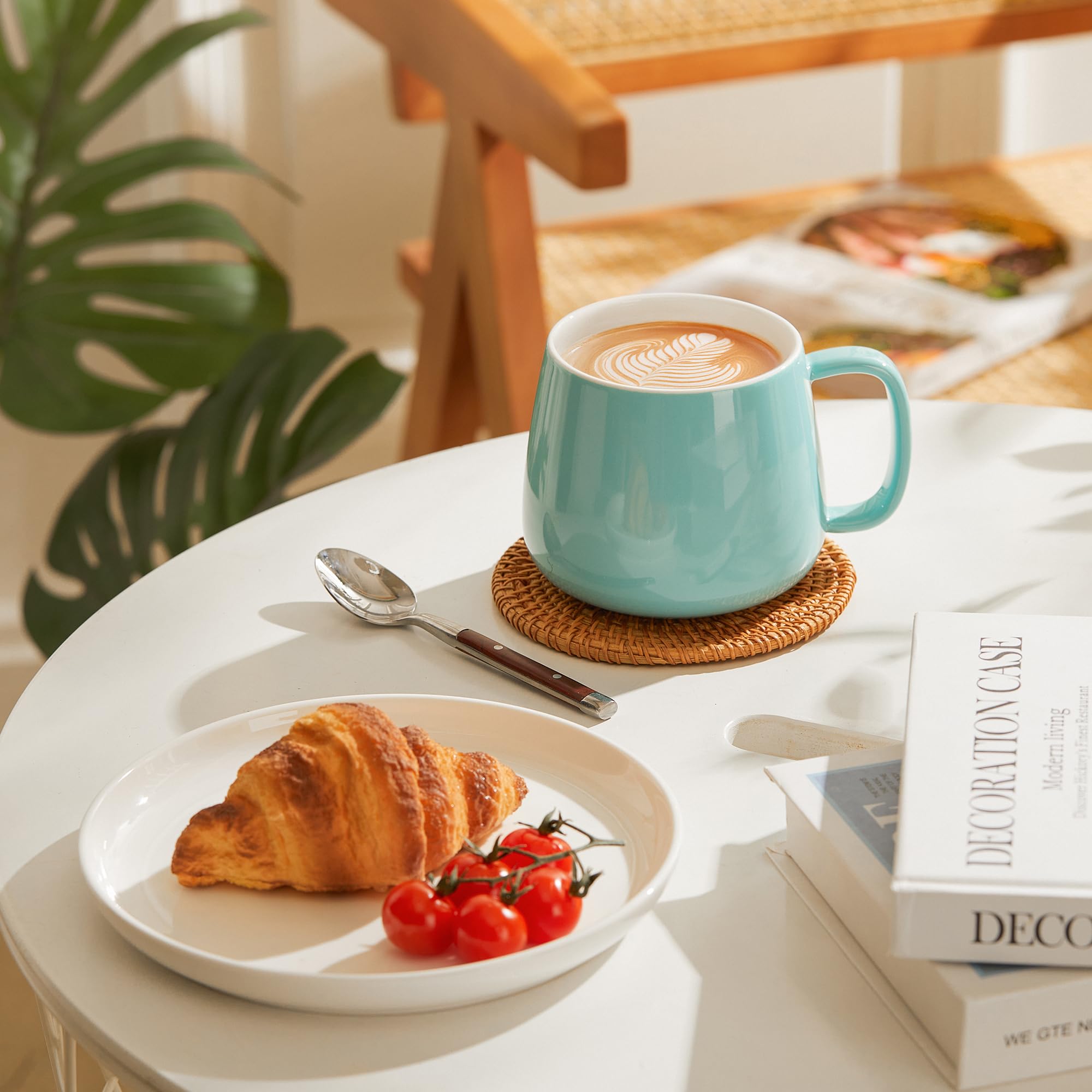 Teocera Juego de 4 tazas de café de cerámica de 473 ml, apilables, aptas para microondas, lavavajillas y horno, ideales para café, capuchino, chocolate caliente, regalos de inauguración de la casa