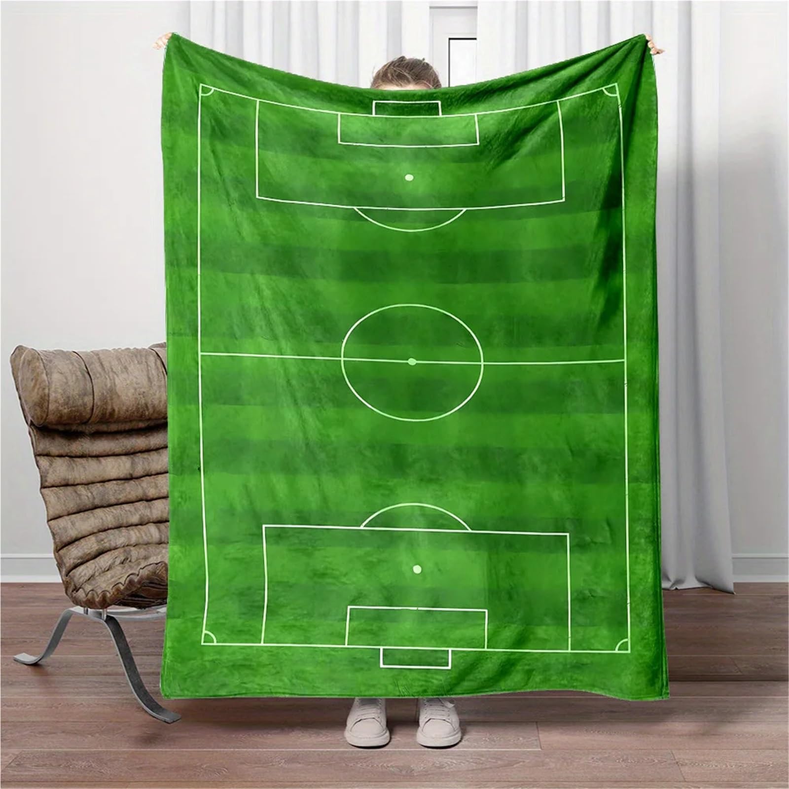 WSQHAO Soccer Field Themed Throw Blanket For Football Fans - For Couch, Bed, Travel for Bed Couch(150x230cm)