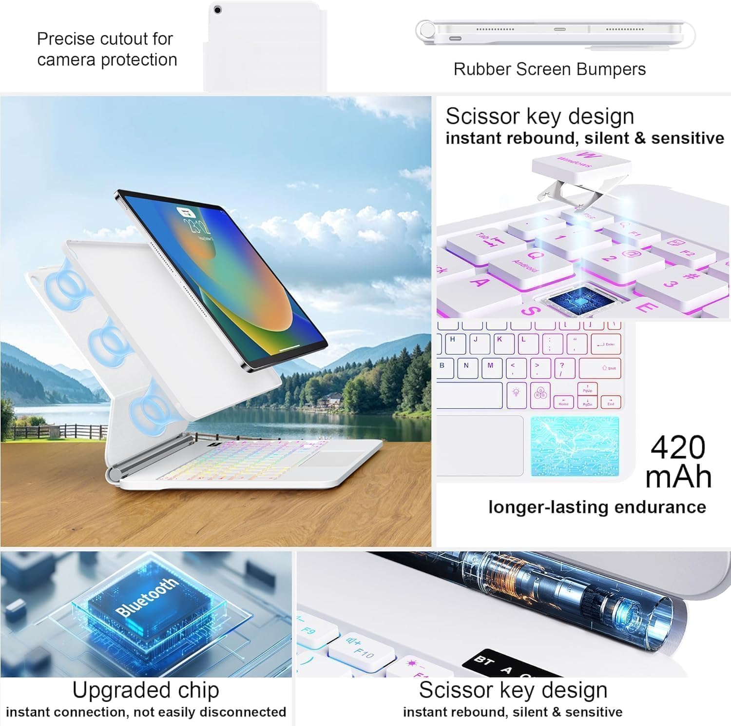 for iPad 9th Generation Case with Keyboard,Keyboard Case for iPad 9th/8th/7th Gen, Magic-Style Magnetic Keyboard Case with 7-Color Backlight - Multi-Touch Trackpad for iPad 10.2 inch (White) - Image 5