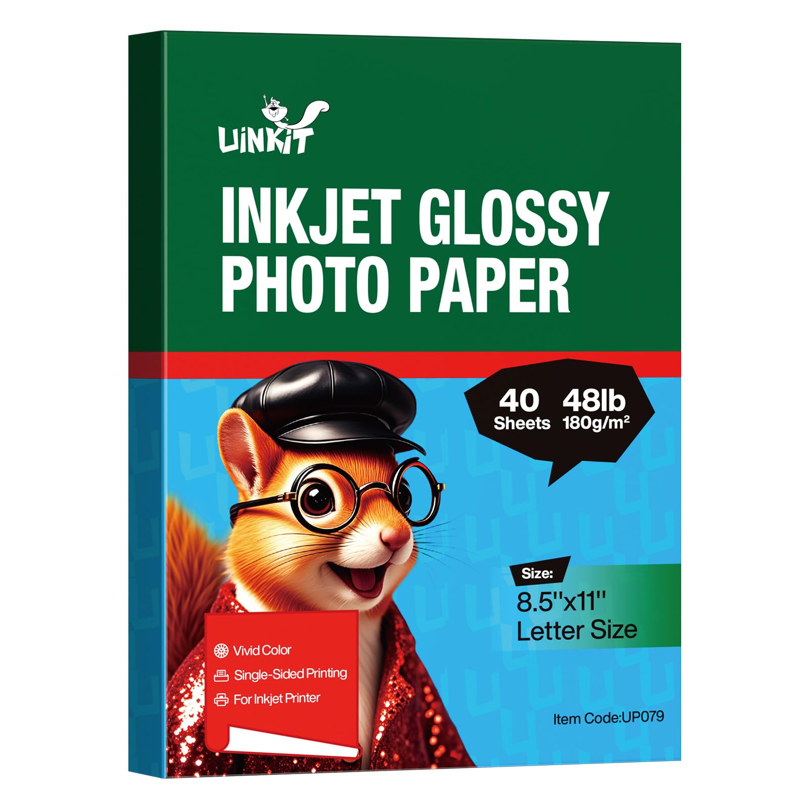Uinkit Glossy Inkjet Photo Paper 8.5x11 Inches 40 Sheets 48lb Dye Ink 180Gsm Professional Photographic Paper Letter Size 8.5mil Instant Dry Suitable for All Dye Ink Printers (8.5"x image 2